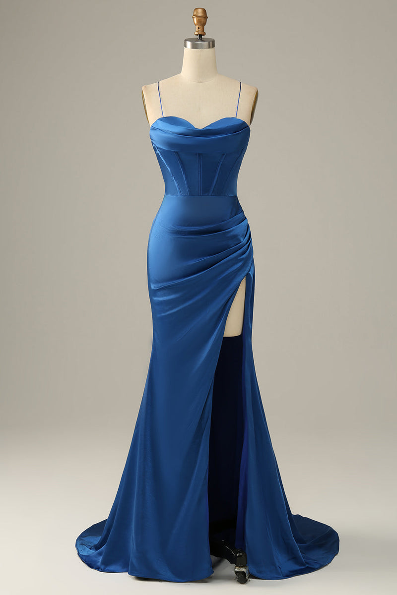 Load image into Gallery viewer, Royal Blue Spaghetti Straps Mermaid Prom Dress