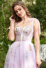 Load image into Gallery viewer, Lavender A Line Spaghetti Straps Long Corset Prom Dress With Embroidery