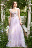 Load image into Gallery viewer, Lavender A Line Spaghetti Straps Long Corset Prom Dress With Embroidery