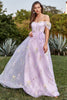 Load image into Gallery viewer, Lavender A Line Tulle Off Shoulder Prom Dress