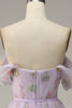 Load image into Gallery viewer, Lavender A Line Tulle Off Shoulder Prom Dress