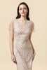 Load image into Gallery viewer, Sheath V Neck Light Khaki Long Formal Dress with Beading