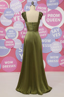 Load image into Gallery viewer, Army Green Sweetheart Satin A Line Long Prom Dress With Slit