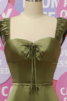 Load image into Gallery viewer, Army Green Sweetheart Satin A Line Long Prom Dress With Slit
