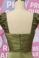 Load image into Gallery viewer, Army Green Sweetheart Satin A Line Long Prom Dress With Slit