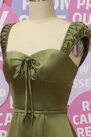 Load image into Gallery viewer, Army Green Sweetheart Satin A Line Long Prom Dress With Slit