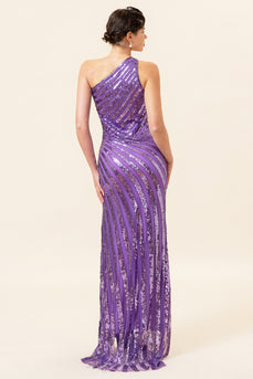 Sparkly Purple Sequins Long Prom Dress with Slit