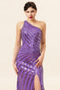 Load image into Gallery viewer, Sparkly Purple Sequins Long Prom Dress with Slit