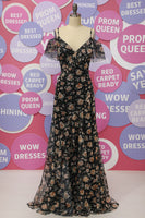 Load image into Gallery viewer, Black Chiffon Off Shoulder Prom Dress with Floral