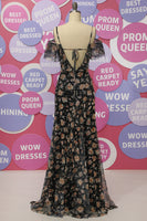 Load image into Gallery viewer, Black Chiffon Off Shoulder Prom Dress with Floral