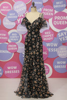 Load image into Gallery viewer, Black Chiffon Off Shoulder Prom Dress with Floral