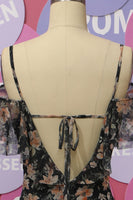 Load image into Gallery viewer, Black Chiffon Off Shoulder Prom Dress with Floral