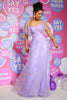 Load image into Gallery viewer, Off Shoulder Purple Prom Dress with Ruffles
