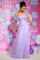 Load image into Gallery viewer, Off Shoulder Purple Prom Dress with Ruffles