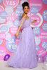 Load image into Gallery viewer, Off Shoulder Purple Prom Dress with Ruffles