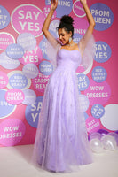 Load image into Gallery viewer, Off Shoulder Purple Prom Dress with Ruffles