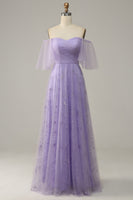 Load image into Gallery viewer, Off Shoulder Lavender Prom Dress with Ruffles