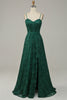 Load image into Gallery viewer, Dark Green Lace Spaghetti Straps Corset Prom Dress
