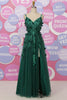 Load image into Gallery viewer, A Line Spaghetti Straps Dark Green Long Prom Dress with Appliques