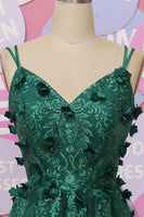 Load image into Gallery viewer, A Line Spaghetti Straps Dark Green Long Prom Dress with Appliques