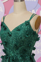Load image into Gallery viewer, A Line Spaghetti Straps Dark Green Long Prom Dress with Appliques