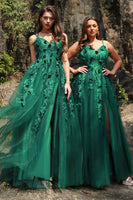 Load image into Gallery viewer, A Line Spaghetti Straps Dark Green Plus Size Prom Dress with Appliques