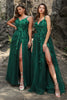 Load image into Gallery viewer, A Line Spaghetti Straps Dark Green Plus Size Prom Dress with Appliques