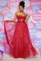 Load image into Gallery viewer, Dark Red Sweetheart Strapless Long Prom Dress