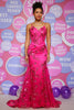 Load image into Gallery viewer, Hot Pink Sequins Print Mermaid Prom Dress