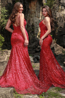 Load image into Gallery viewer, Mermaid Spaghetti Straps Dark Red Plus Size Prom Dress with Split Front