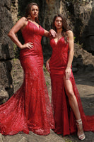 Load image into Gallery viewer, Mermaid Spaghetti Straps Dark Red Plus Size Prom Dress with Split Front