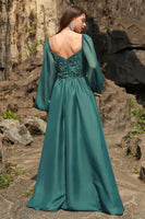 Load image into Gallery viewer, A Line Sweetheart Dark Green Plus Size Prom Dress with Long Sleeves