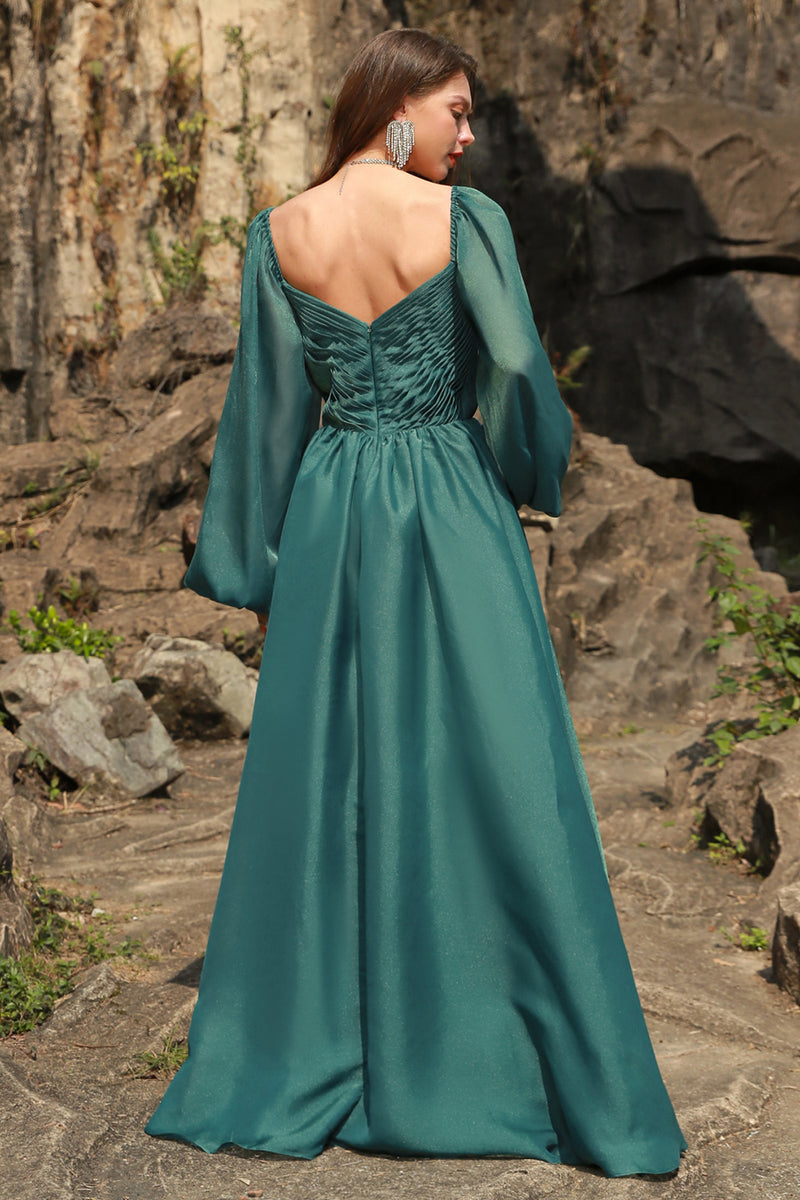 Load image into Gallery viewer, A Line Sweetheart Dark Green Plus Size Prom Dress with Long Sleeves