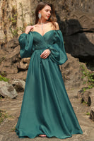 Load image into Gallery viewer, A Line Sweetheart Dark Green Plus Size Prom Dress with Long Sleeves