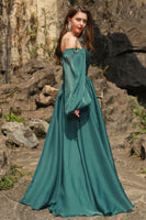 Load image into Gallery viewer, A Line Sweetheart Dark Green Plus Size Prom Dress with Long Sleeves