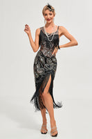 Load image into Gallery viewer, Black Spaghetti Straps 1920s Great Gatsby Fringed Flapper Dress