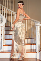 Load image into Gallery viewer, Champagne Spaghetti Straps Gatsby Fringed 1920s Flapper Dress