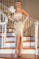 Load image into Gallery viewer, Champagne Spaghetti Straps Gatsby Fringed 1920s Flapper Dress