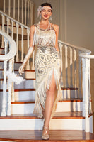 Load image into Gallery viewer, Champagne Spaghetti Straps Gatsby Fringed 1920s Flapper Dress