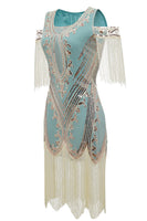 Load image into Gallery viewer, Green Sheath Cold Shoulder Sequins 1920s Dress With Tassels