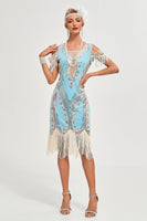 Load image into Gallery viewer, Black Cold Shoulder Sheath Sequins Fringes 1920s Gatsby Dress