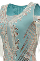 Load image into Gallery viewer, Green Sheath Cold Shoulder Sequins 1920s Dress With Tassels