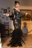 Load image into Gallery viewer, Sheath V Neck Black Sequins Long 1920s Flapper Dress with Fringes