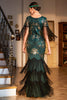 Load image into Gallery viewer, Sheath V Neck Black Sequins Long 1920s Flapper Dress with Fringes