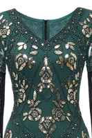 Load image into Gallery viewer, V Neck Black Long 1920s Flapper Dress with Sequins and Fringes