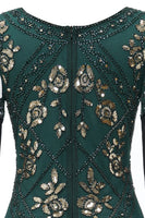 Load image into Gallery viewer, V Neck Black Long 1920s Flapper Dress with Sequins and Fringes