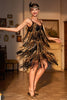 Load image into Gallery viewer, Spaghetti Straps Black Golden 1920s Dress with Fringes