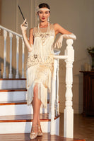 Load image into Gallery viewer, Fringed Champagne Roaring 20s Great Gatsby Dress for Party