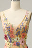 Load image into Gallery viewer, Mermaid Deep V Neck Champagne Long Prom Dress with Appliques