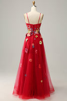 Load image into Gallery viewer, A Line Spaghetti Straps Burgundy Long Prom Dress with Appliques